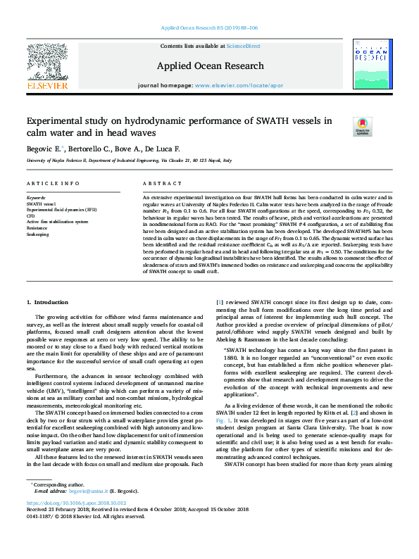 (PDF) Experimental study on hydrodynamic performance of SWATH vessels ...