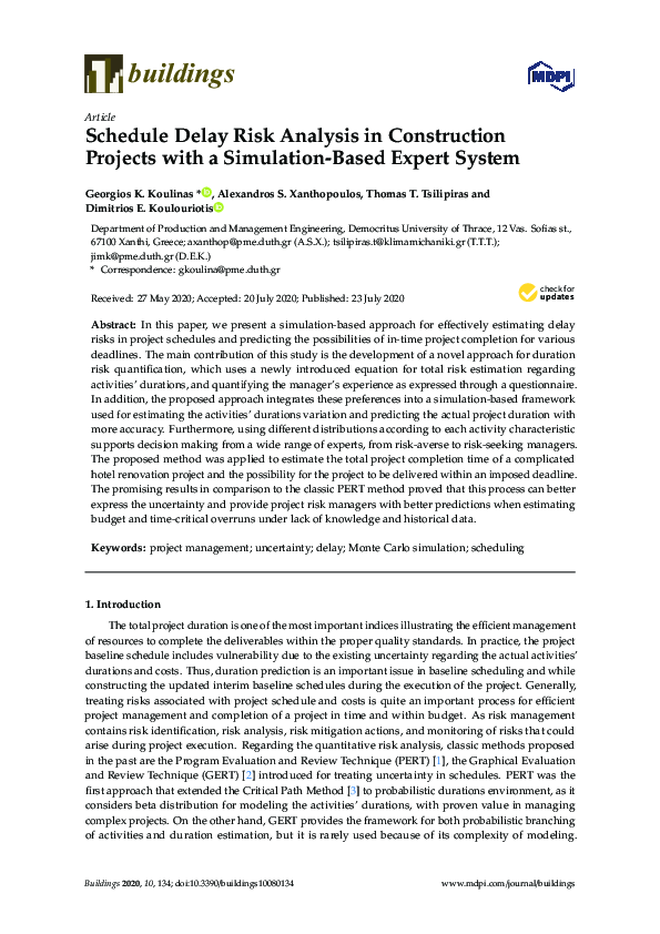 (PDF) Schedule Delay Risk Analysis in Construction Projects with a ...