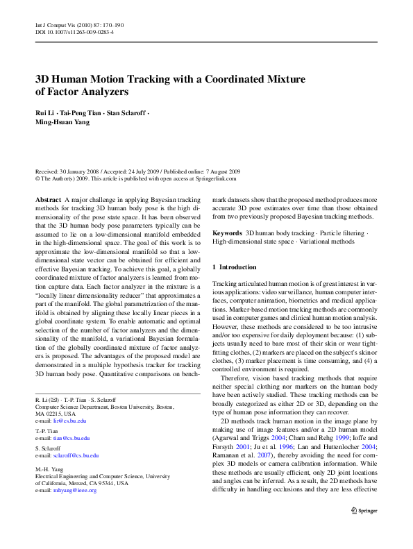(PDF) 3D Human Motion Tracking with a Coordinated Mixture of Factor ...