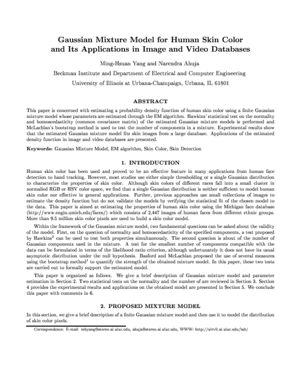 (PDF) Gaussian mixture model for human skin color and its applications ...