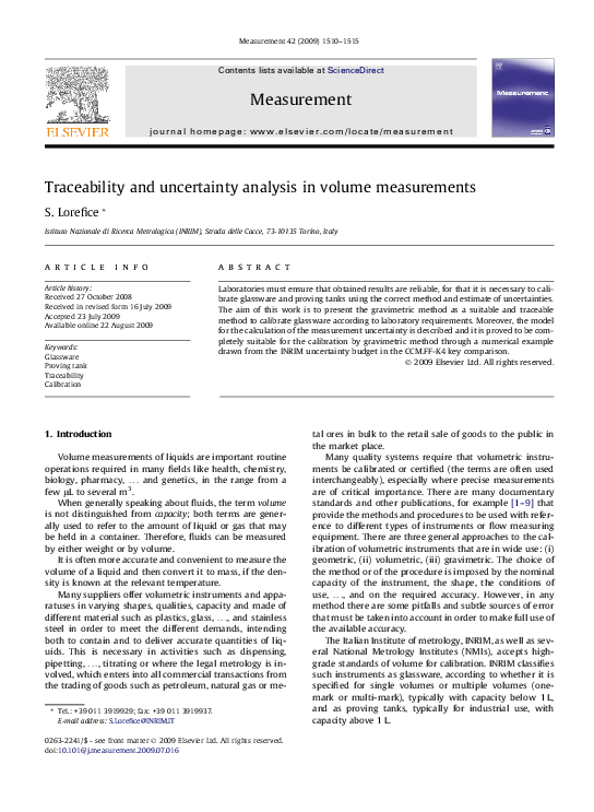 (PDF) Traceability and uncertainty analysis in volume measurements