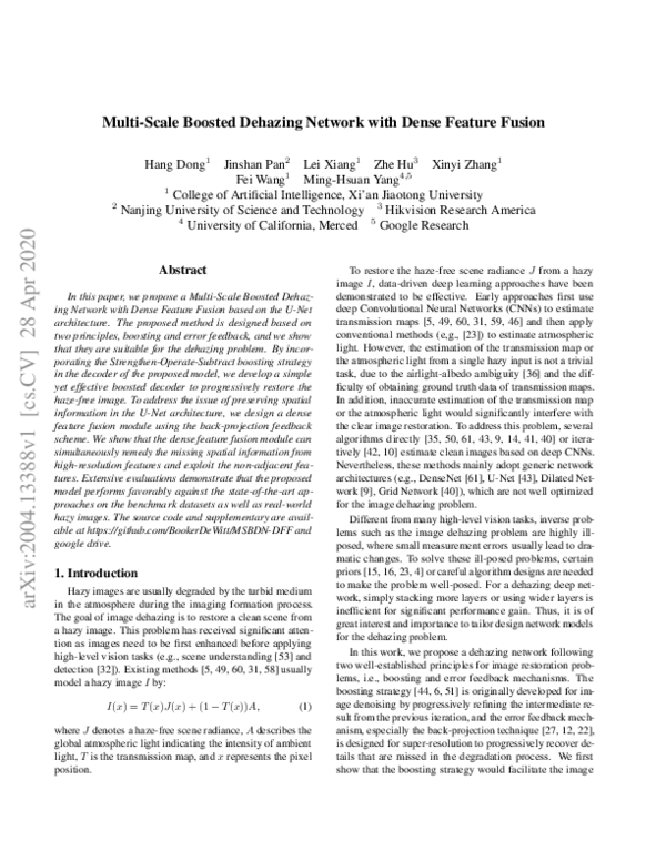 (PDF) Multi-Scale Boosted Dehazing Network With Dense Feature Fusion