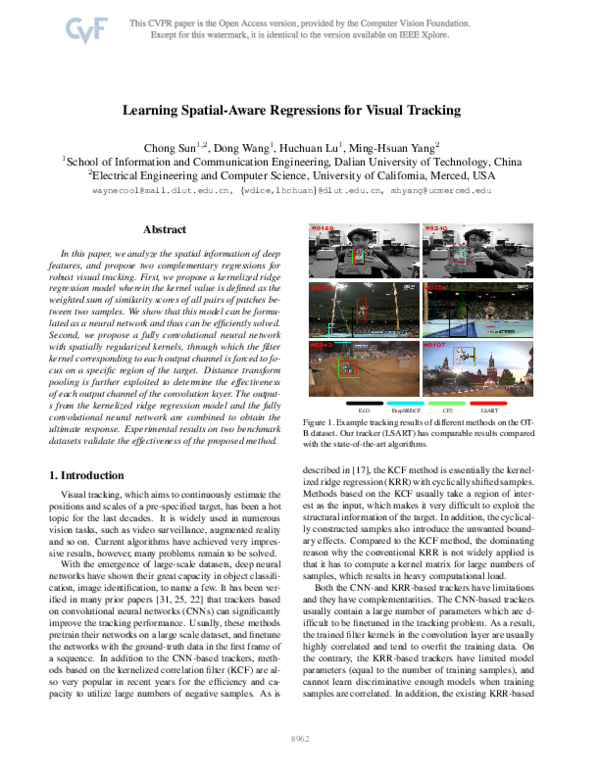 (PDF) Learning Spatial-Aware Regressions for Visual Tracking