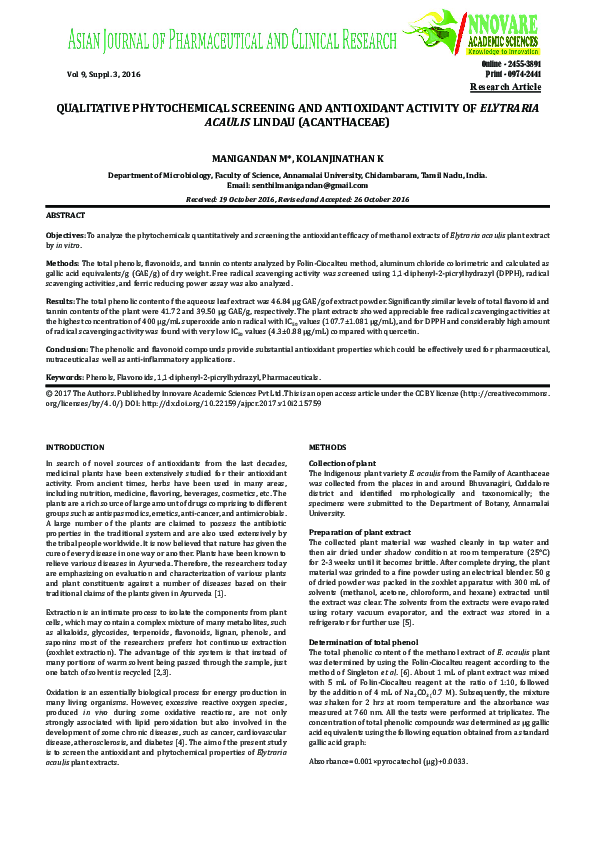 (PDF) QUALITATIVE PHYTOCHEMICAL SCREENING AND ANTIOXIDANT ACTIVITY OF ...