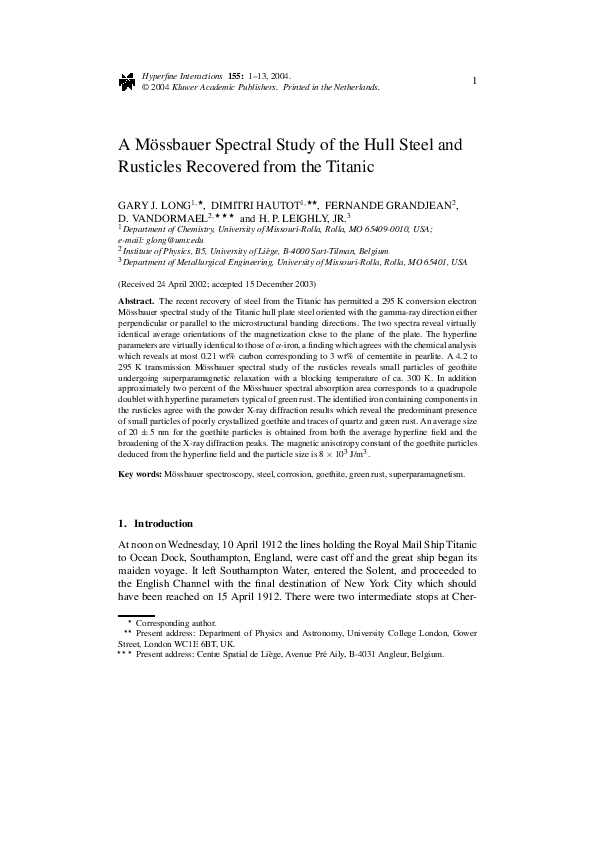 (PDF) A Mössbauer Spectral Study of the Hull Steel and Rusticles ...