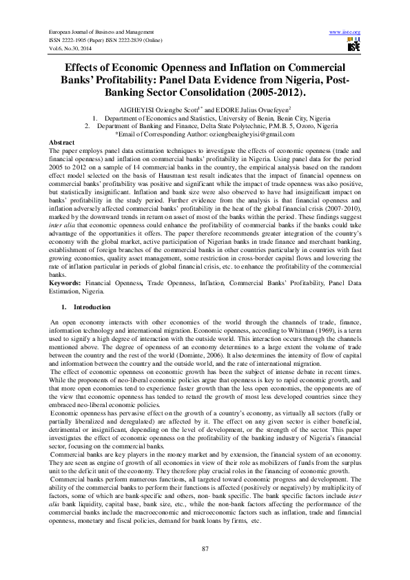 (PDF) Effects of Economic Openness and Inflation on Commercial Banks ...