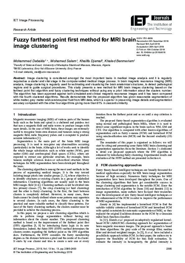 (PDF) Fuzzy Farthest Point First Method for MRI Brain Image Clustering