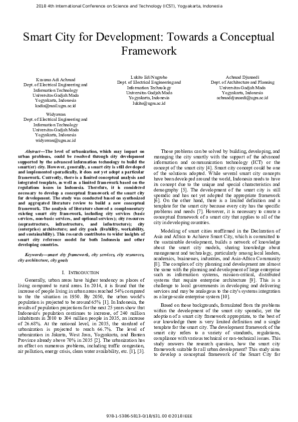 (PDF) Smart City for Development: Towards a Conceptual Framework