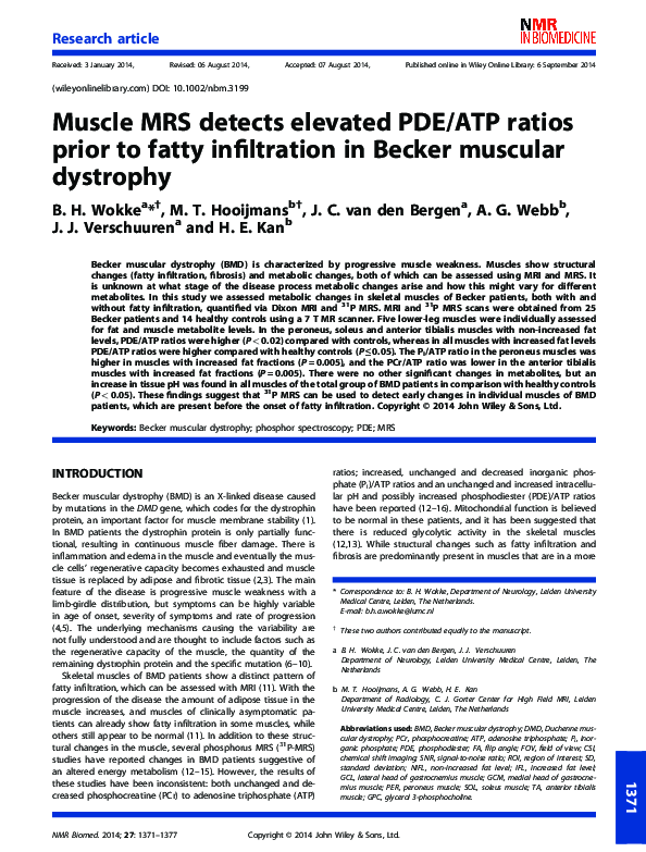 (PDF) Muscle MRS detects elevated PDE/ATP ratios prior to fatty