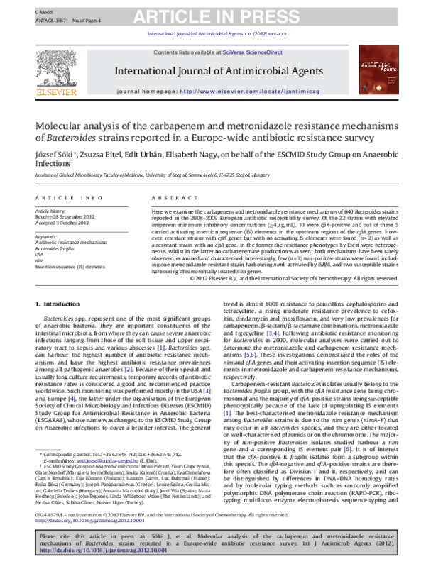 (PDF) Molecular analysis of the carbapenem and metronidazole resistance ...