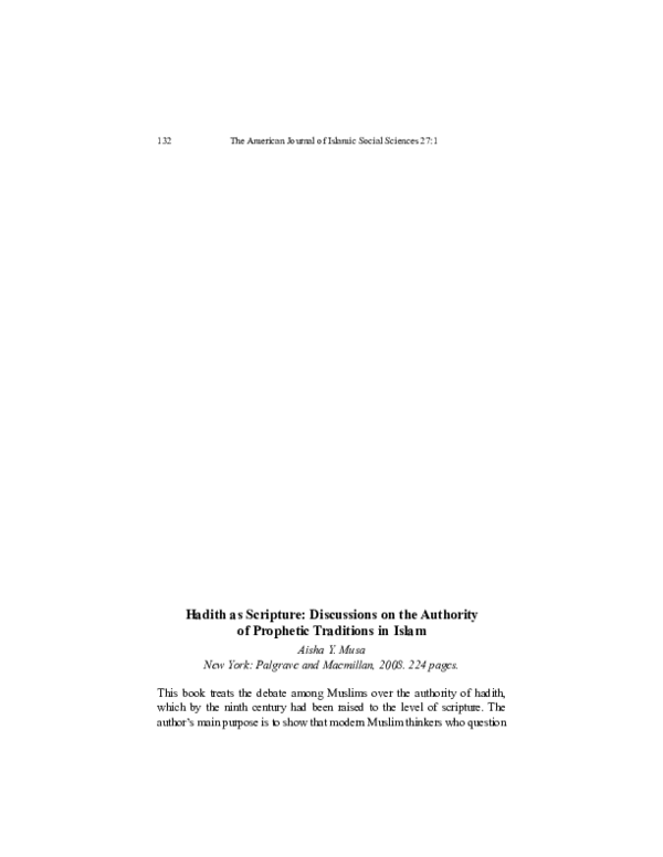 (PDF) Hadith as Scripture
