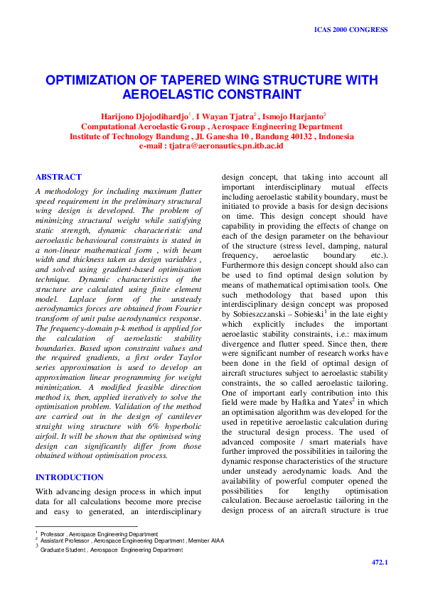 (PDF) Optimization of Tapered Wing Structure with Aeroelastic Constraint
