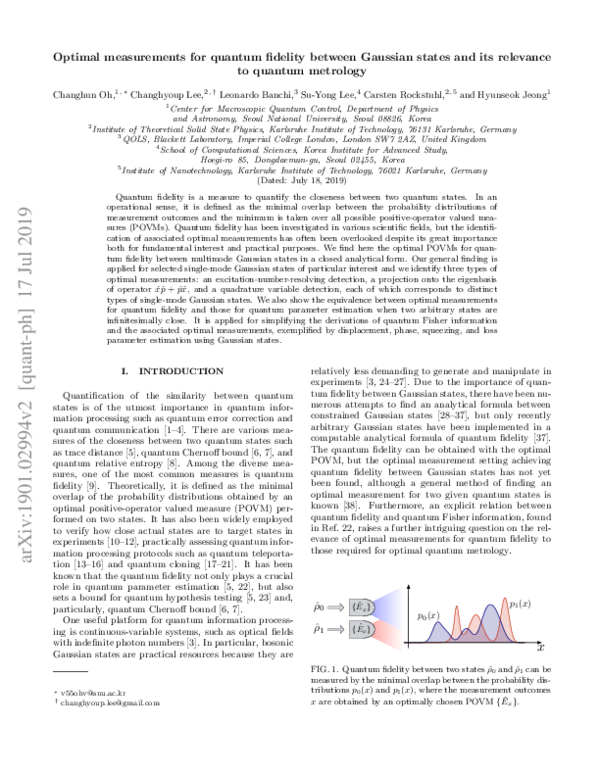 (PDF) Optimal measurements for quantum fidelity between Gaussian states ...