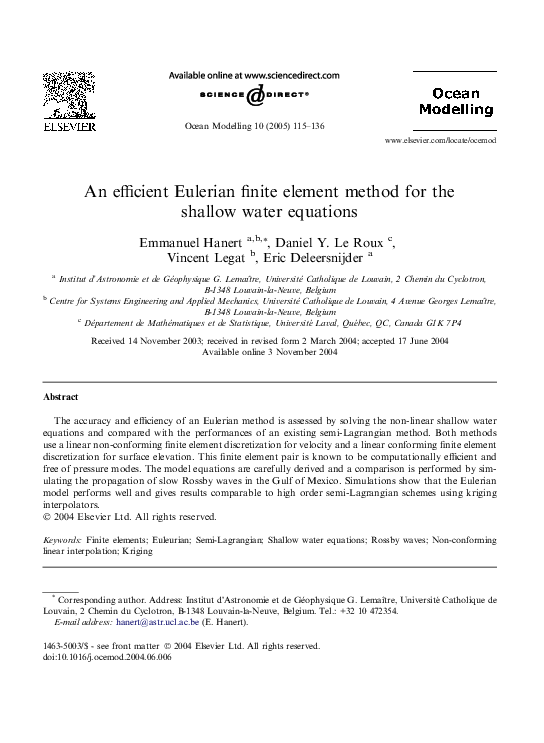 (PDF) An efficient Eulerian finite element method for the shallow water ...