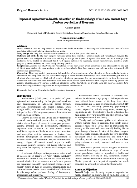 (PDF) Impact of reproductive health education on the knowledge of mid ...