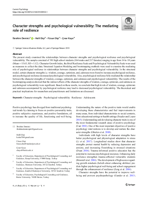 (PDF) Character strengths and psychological vulnerability: The ...
