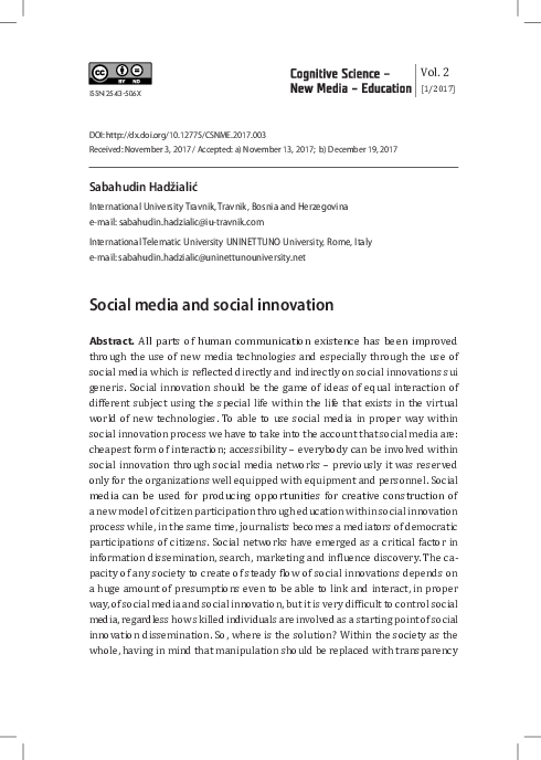 (PDF) Social media and social innovation