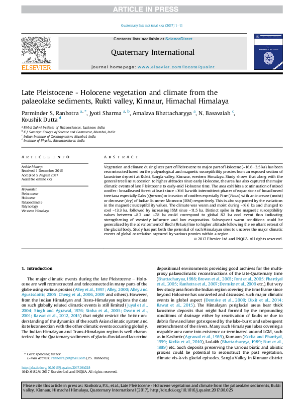 (PDF) Late Pleistocene-Holocene vegetation and climate change in the ...