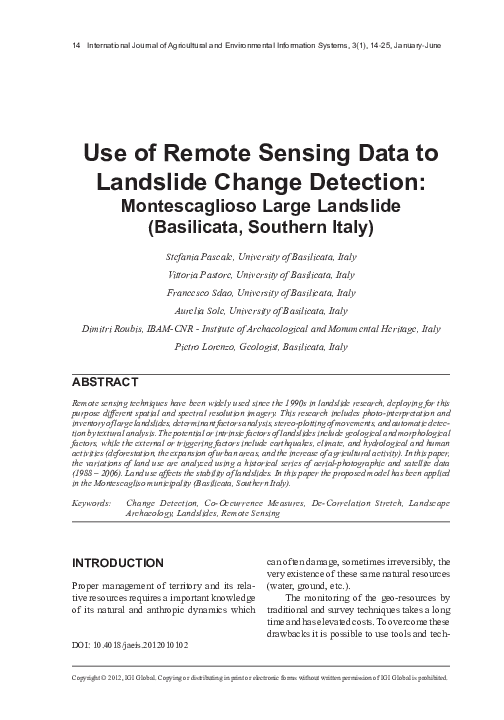 (PDF) Use of Remote Sensing Data for Landslide Change Detection