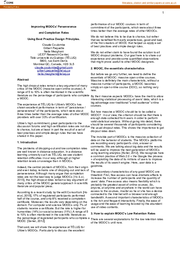 (PDF) Improving MOOCs’ Perseverance and Completion Rates Using Best ...