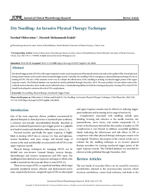 (PDF) Dry Needling an Invasive Physical Therapy Technique Farshad