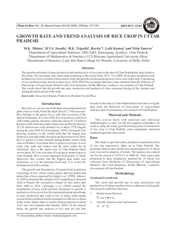 (PDF) Growth Rate and Trend Analysis of Rice Crop in Uttar Pradesh