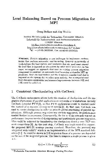 (PDF) Load balancing based on process migration for MPI