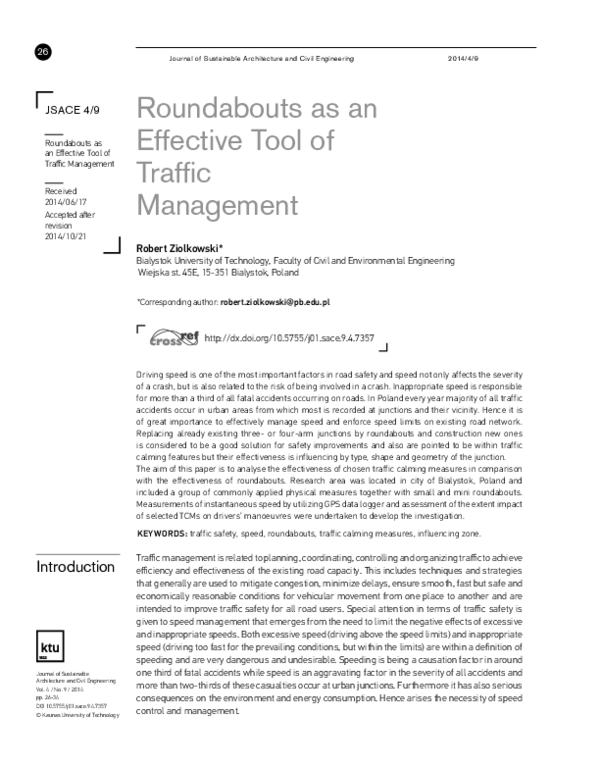 (PDF) Roundabouts as an Effective Tool of Traffic Management