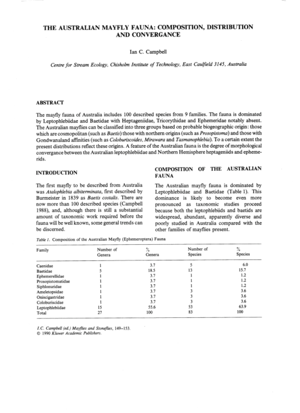 (PDF) The Australian Mayfly Fauna: Composition, Distribution and ...