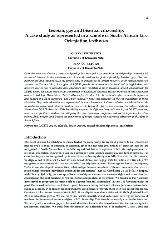 (PDF) Lesbian, Gay and Bisexual Citizenship: A Case Study as ...