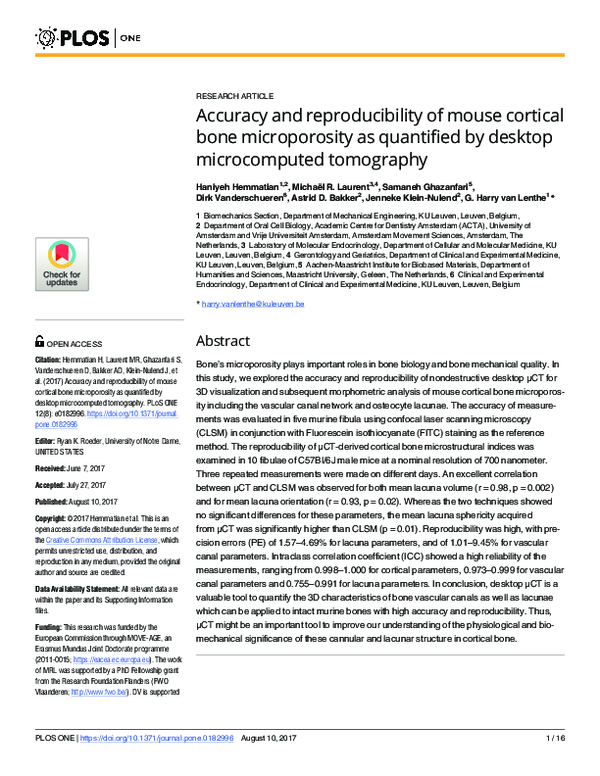 Accuracy and reproducibility of mouse cortical bone microporosity as quantified by desktop microcomputed tomography