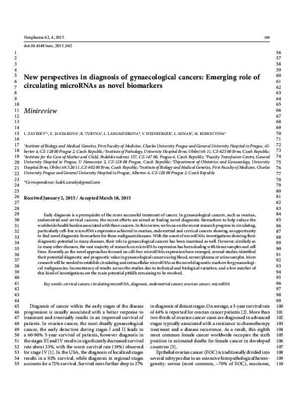 (PDF) New perspectives in diagnosis of gynaecological cancers: Emerging ...