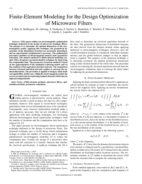 (PDF) Finite-Element Modeling for the Design Optimization of Microwave ...
