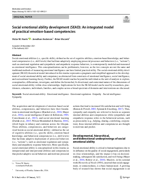 (PDF) Social emotional ability development (SEAD): An integrated model ...