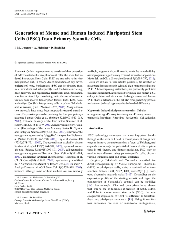 (PDF) Generation of Mouse and Human Induced Pluripotent Stem Cells ...