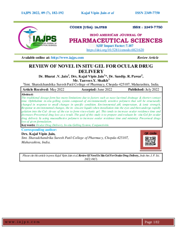 (PDF) REVIEW OF NOVEL IN SITU GEL FOR OCULAR DRUG DELIVERY