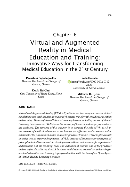(PDF) Virtual and Augmented Reality in Medical Education and Training