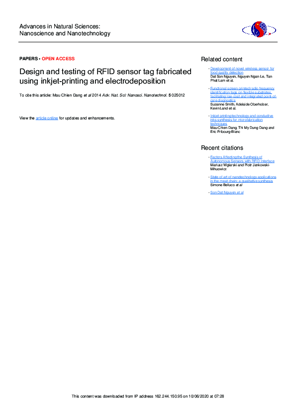(PDF) Design and testing of RFID sensor tag fabricated using inkjet ...