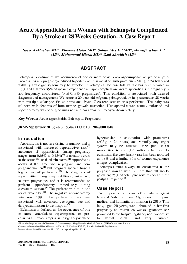 (PDF) Acute Appendicitis in a Woman with Eclampsia Complicated by a ...