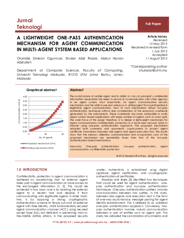 (PDF) A Lightweight One-Pass Authentication Mechanism for Agent ...