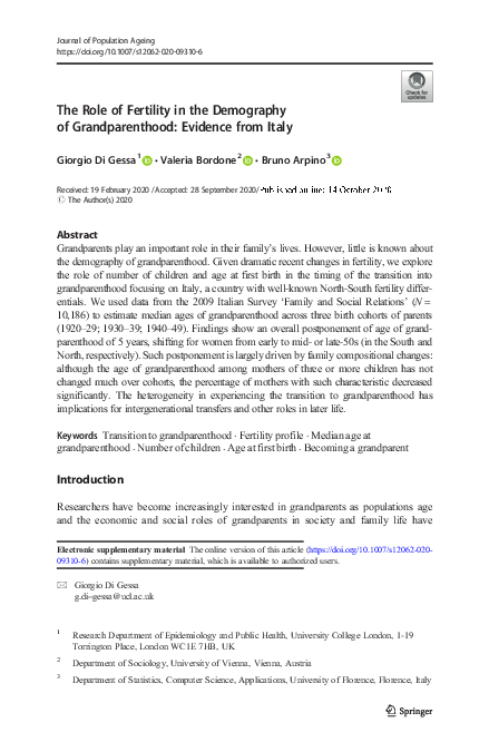 (PDF) The Role of Fertility in the Demography of Grandparenthood ...