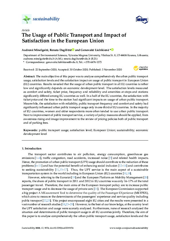 (PDF) The Usage of Public Transport and Impact of Satisfaction in the ...