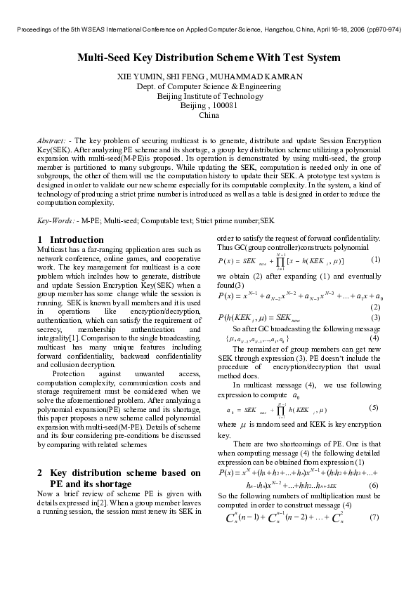 (PDF) Multi-seed key distribution scheme test | Muhammad Kamran ...