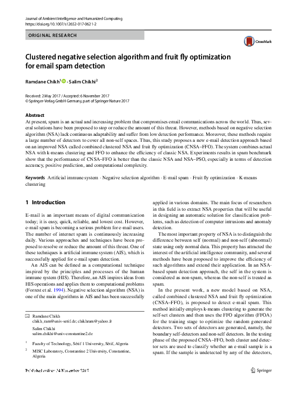 (PDF) Clustered negative selection algorithm and fruit fly optimization ...