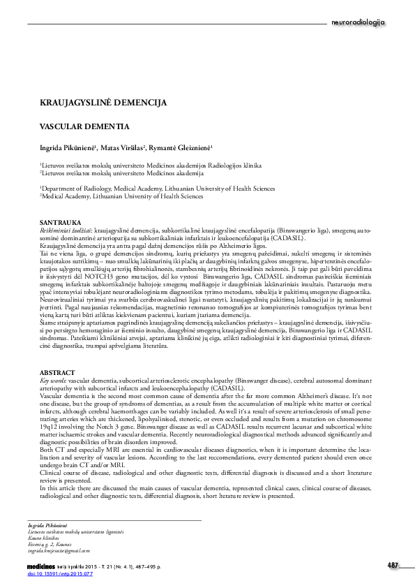 Pdf Kraujagyslinä Demencija