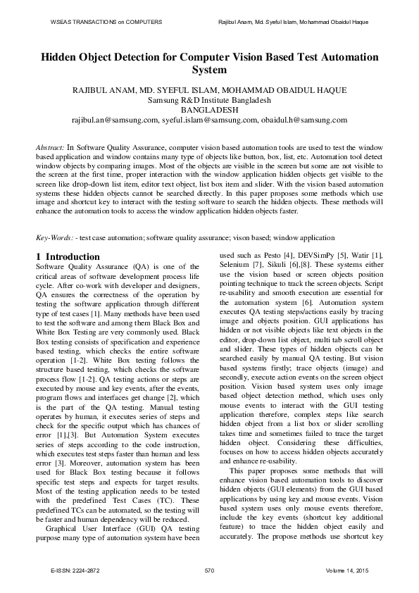 (PDF) Hidden Object Detection for Computer Vision Based Test Automation ...