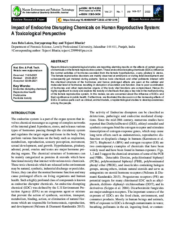 (PDF) Impact of Endocrine Disrupting Chemicals on Human Reproductive ...