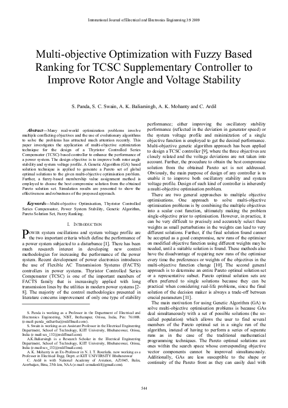 (PDF) Multi-Objective Optimization With Fuzzy Based Ranking For Tcsc ...