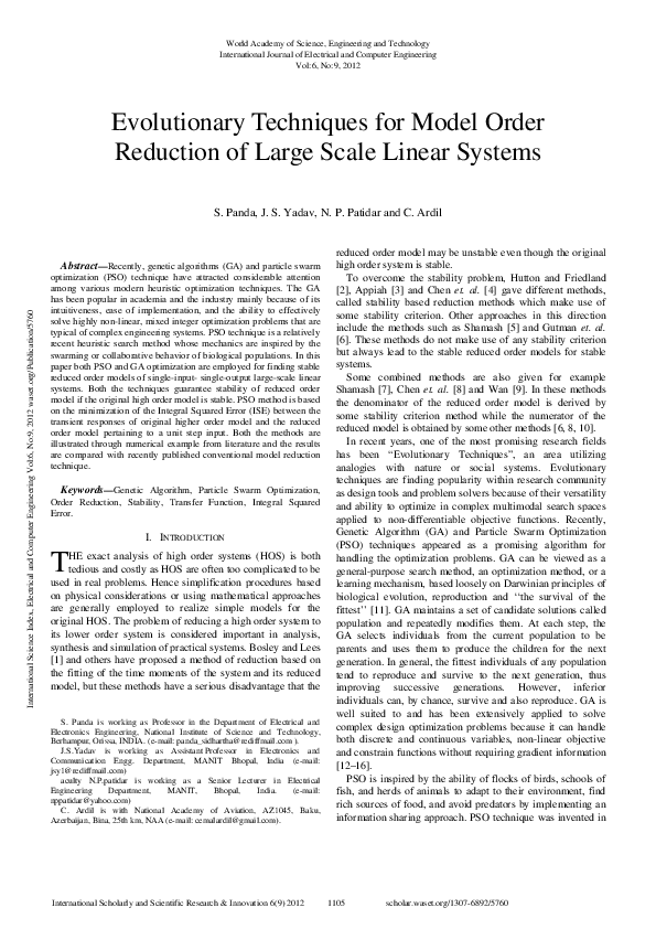 (PDF) Evolutionary Techniques For Model Order Reduction Of Large Scale ...