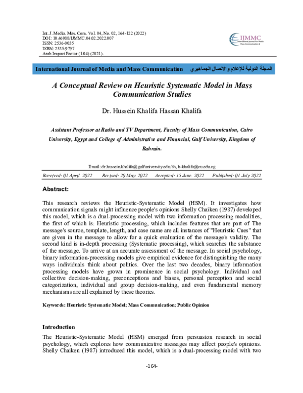 (PDF) A Conceptual Review on Heuristic Systematic Model in Mass ...